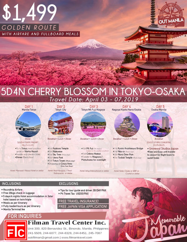flyer for 5 days 4 nights cherry blossom in tokyo osaka tour package