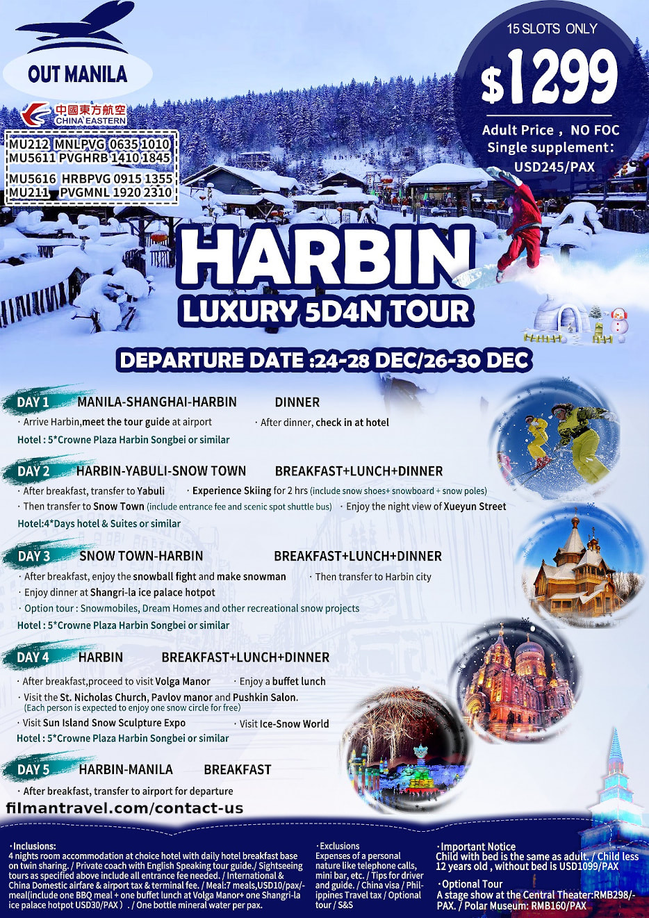 Harbin Luxury 5 Days 4 Nights Tour 2019 December flyer image