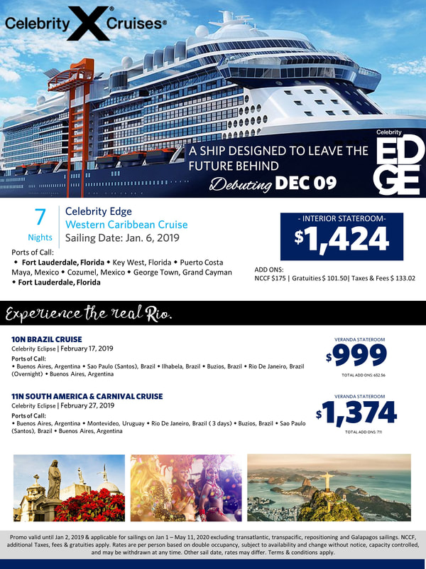 Flyer for celebrity cruise January to February on Edge and Eclipse ships