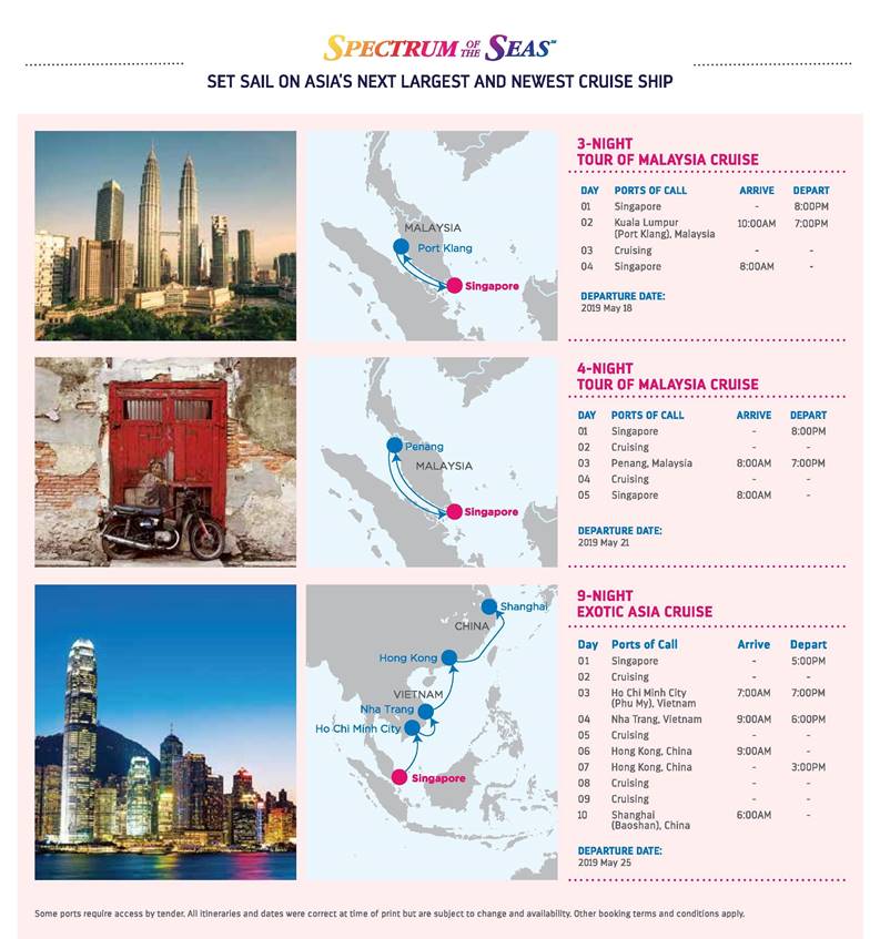 image of of flyer of some 2019 asian sailings of Spectrum of the Seas